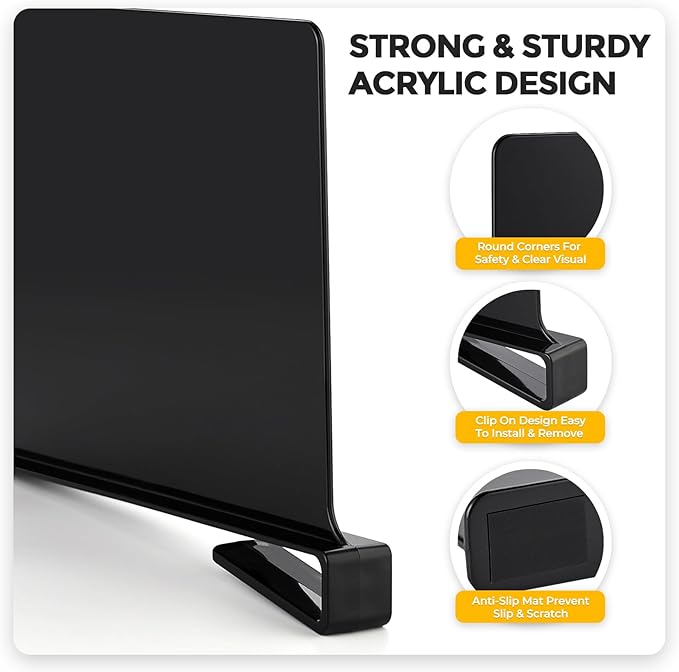 JOY DECOR 8 Pack Acrylic Matte Black Shelf Dividers for Closets Organizer and Storage Adjustable Vertical Wood Shelf Closet Separators for Clothes,Book,Bags in Bedroom and Kitchen