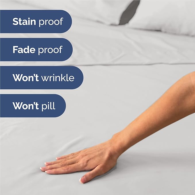 Full 6 Piece Sheet Set - Comfy Breathable & Cooling - Hotel Luxury Bedding for Women, Men, Kids, Teens & Children - 1 Flat & 1 Fitted Sheet & 4 Pillowcases w/ Deep Pockets - Wrinkle Free - French Grey