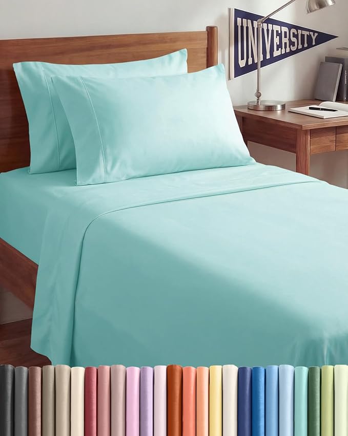 Twin XL 4 Piece Sheet Set - Comfy Breathable & Cooling - Hotel Luxury Bedding for Women, Men, Kids, Teens & Children - 1 Flat & 1 Fitted Sheet & 2 Pillowcases w/ Deep Pockets - Wrinkle Free - Spa Blue