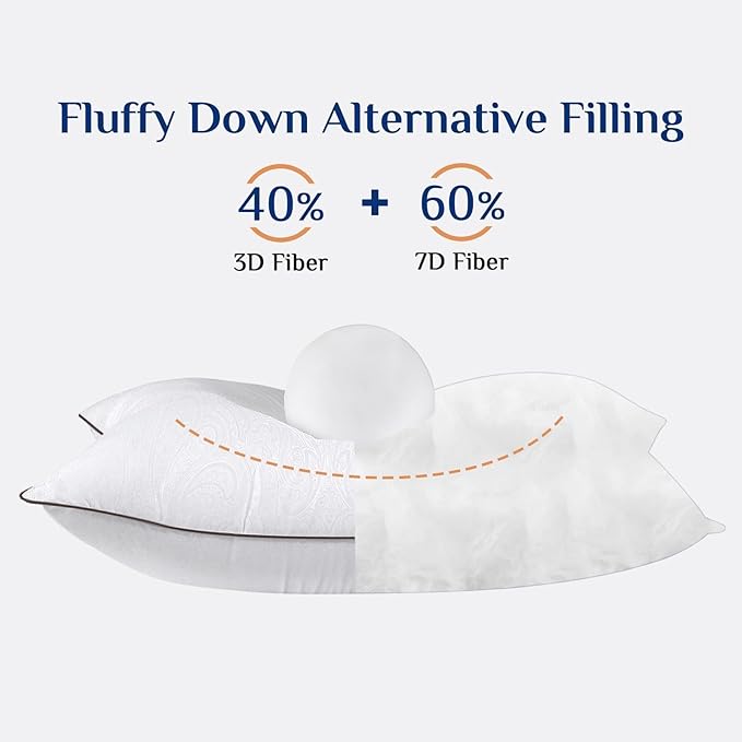 JOLLYVOGUE Pillows Queen Size Set of 4 for Sleeping, Soft and Supportive Bed Pillow with Down Alternative Filling for Side and Back Sleepers, Hotel Collection