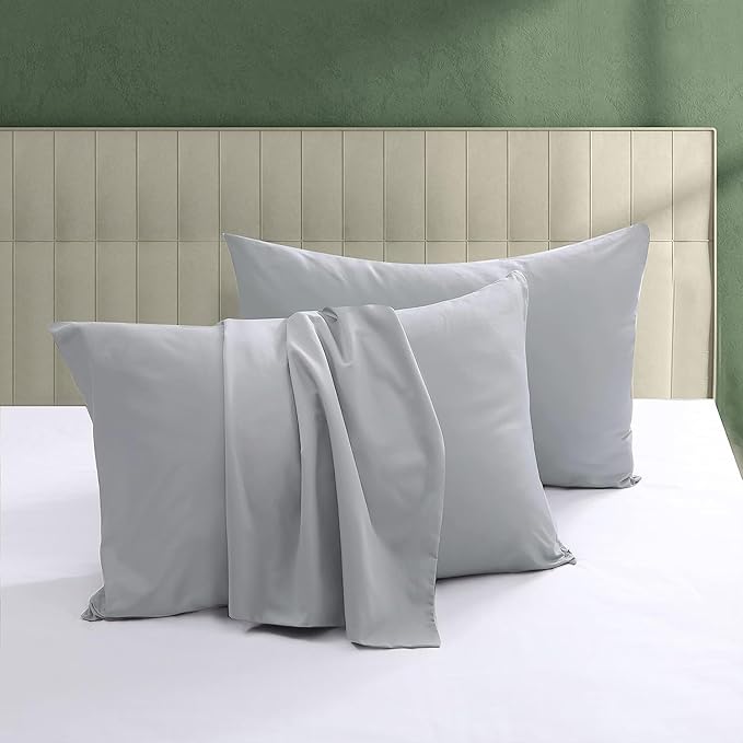 100% Egyptian Cotton Pillow Protectors Set of 4, 600 Thread Count King Size Bed Pillow Cases with Zipper, Sateen Weave Cooling Pillow Cases Quiet and Breathable Easy Care (4PCS, King, Gray)