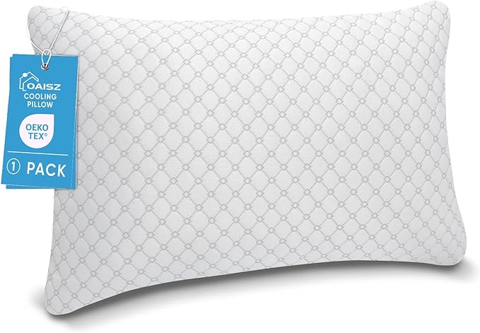 OAISZ Shredded Memory Foam Pillow, Queen Size Cooling Adjustable Firm Bed Pillow for Sleeping, Washable Removable Cover, Ideal for Side, Back & Stomach Sleepers