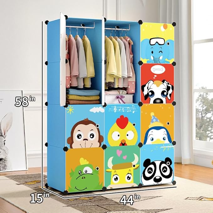 MAGINELS Kids Closet Organizers and Storage, 12 Cube Storage Organizer, Portable Closet Organizer Cubes Shelves for Clothes, Bedroom, Kids Room, Bathroom, Wardrobe, Garment Racks,Cube(14x14inch)