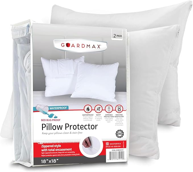 Guardmax Jersey Knitted Throw Pillow Protector with Zipper - 2 Pack -100% Waterproof, Bed Bug Proof, Dust Mite Proof, & Hypoallergenic Pillow Covers - Premium Zippered Pillow Cases. 18 X 18