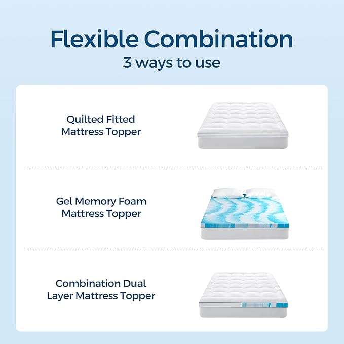 Premium Dual Layer 4 Inch Memory Foam Mattress Topper, 2 Inch Gel Memory Foam and 2 Inch Pillow Top Mattress Pad Cover for Back Pain, Extra Thick Comfort Support（California King 72"x84"）