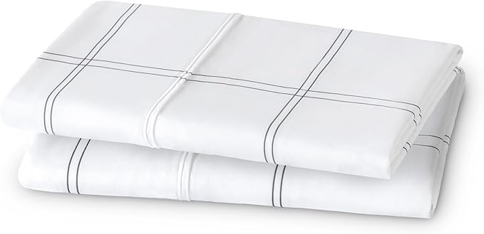 Bare Home Microfiber Pillow Cases - King Size Set of 2 - Cooling Pillowcases - Double Brushed - Pillowcases 2 Pack - Easy Care (King, Modern Plaid - White/Grey)