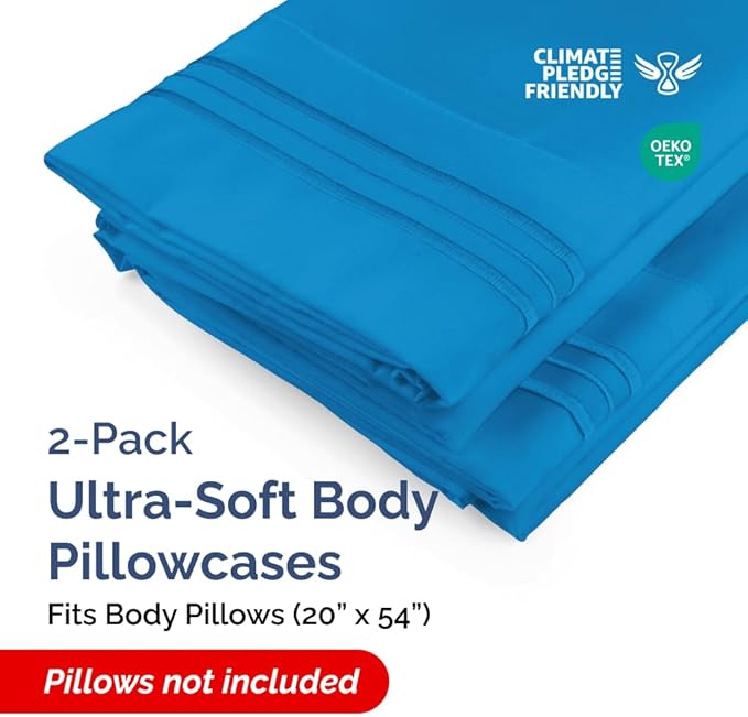 Body Pillowcases Set of 2-20x54 Long Body Pillow Case - Soft Body Pillow Cover for Sleeping & Side Sleepers - Comfy, Wrinkle & Fade Free - Machine Washable w/Envelope Enclosure Royal Blue