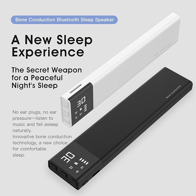Under-Pillow Bone Conduction Sleep Speaker for Sleeping - Bluetooth White Noise Sound Machine with Display, 36 Sleep Sounds, Timer & TF Card Support | Ideal for Side Sleepers & Sleep Difficulties