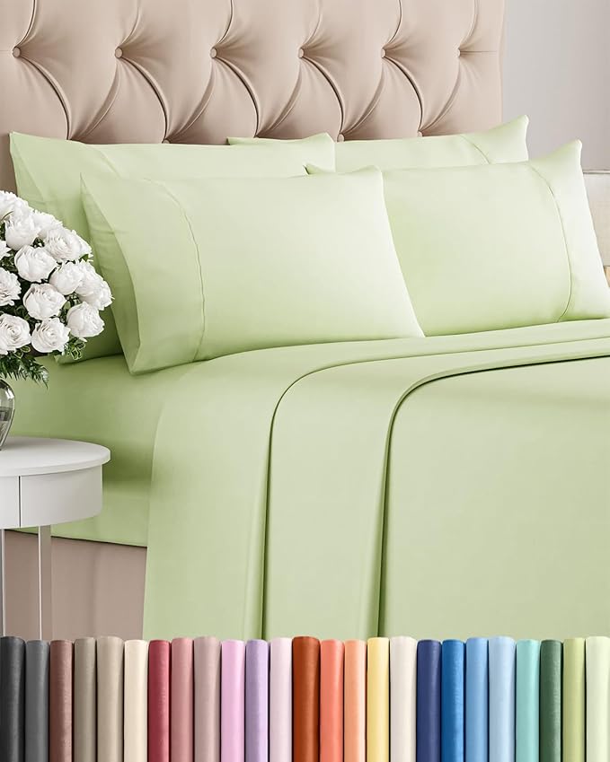 Queen 6 Piece Sheet Set - Comfy Breathable & Cooling - Hotel Luxury Bedding for Women, Men, Kids, Teens & Children - 1 Flat & 1 Fitted Sheet & 4 Pillowcases w/ Deep Pockets - Wrinkle Free - Light Sage