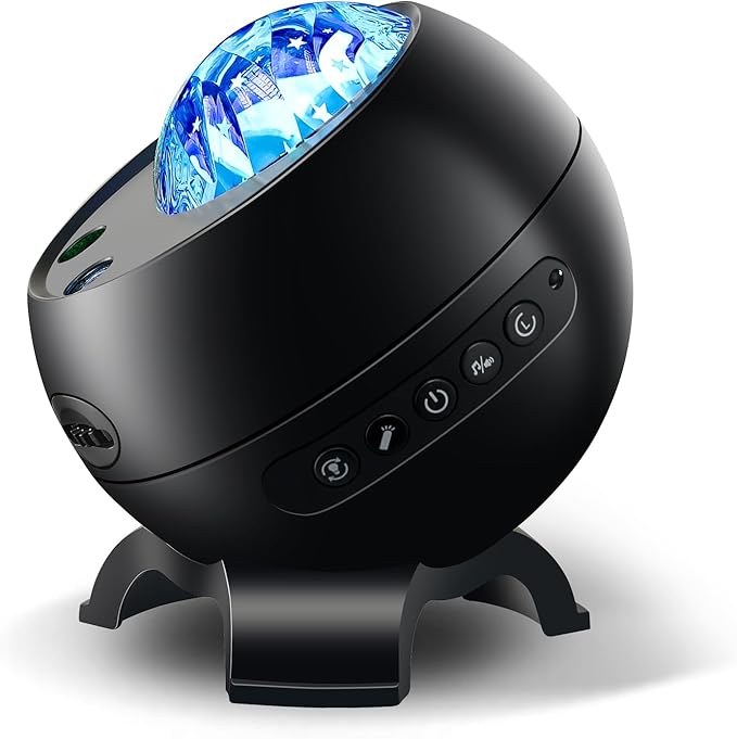 Portable Bluetooth Speaker with Hi-Fi Stereo Sound, Sleek Black Wireless Speaker with Aurora Light Projector & 15 Nature Sounds, Outdoor Speaker Bluetooth for Home, Gaming Setup, Party, Yoga (Black)