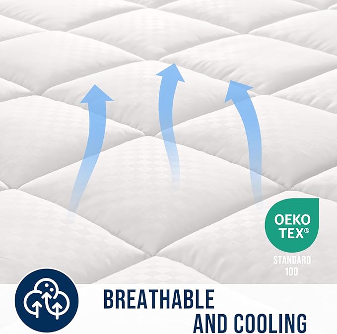 OLANLY Twin XL Quilted Fitted Mattress Pad, Elastic Fitted Mattress Topper, Cooling Soft Mattress Cover Stretches up to 21 Inches Deep, Machine Washable Mattress Protector (39x80 inch, Off White)
