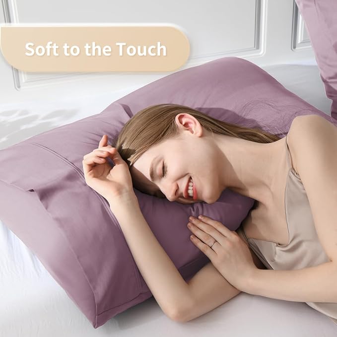 King Pillowcases, Cooling Viscose from Bamboo Pillow Covers with Envelope Closure, Soft Moisture-Wicking for Hot Sleepers, Hair and Skin-Friendly, Light Purple, 2 Pack