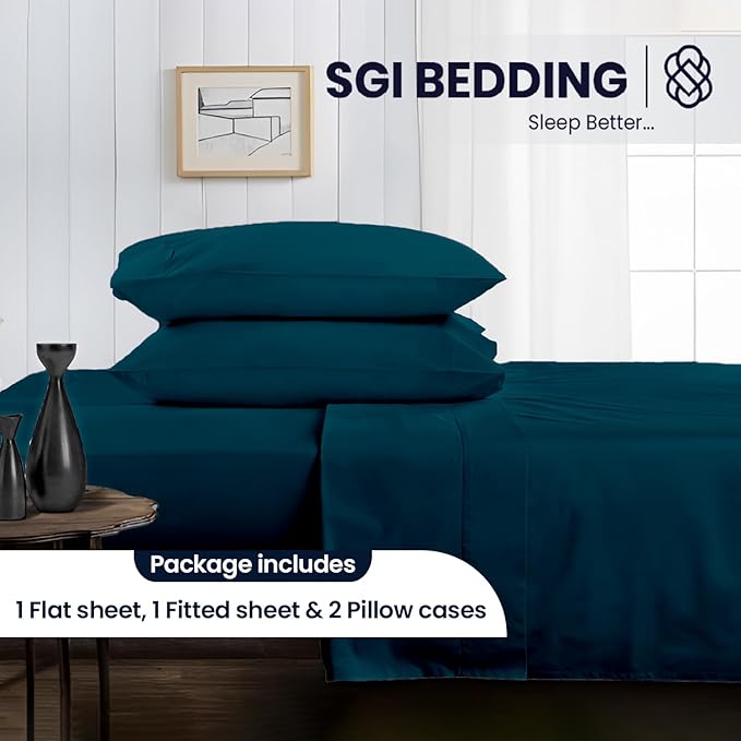 SGI bedding 100% Egyptian Cotton Sheets California King Size – 600 Thread Count Sheets Set, Soft, Cooling, 15" Deep Pocket, Luxury Hotel Bedding, Breathable, Durable - Teal