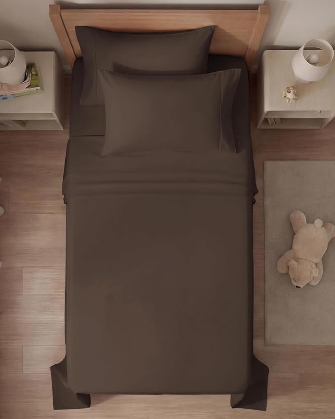 Twin 4 Piece Sheet Set - Comfy, Breathable & Cooling - Soft Hotel Luxury Bedding for Women, Men, Kids, Teens & Children - 1 Flat & 1 Fitted Sheet & 2 Pillowcases w/ Deep Pockets - Wrinkle Free - Brown