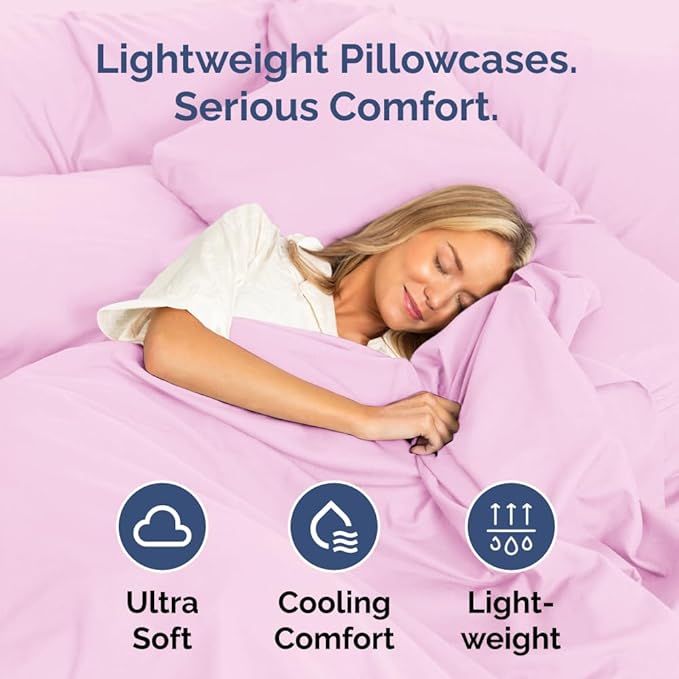 Body Pillowcases Set of 2-20x54 Long Body Pillow Case - Soft Body Pillow Cover for Sleeping & Side Sleepers - Comfy, Wrinkle & Fade Free - Machine Washable w/Envelope Enclosure Light Pink