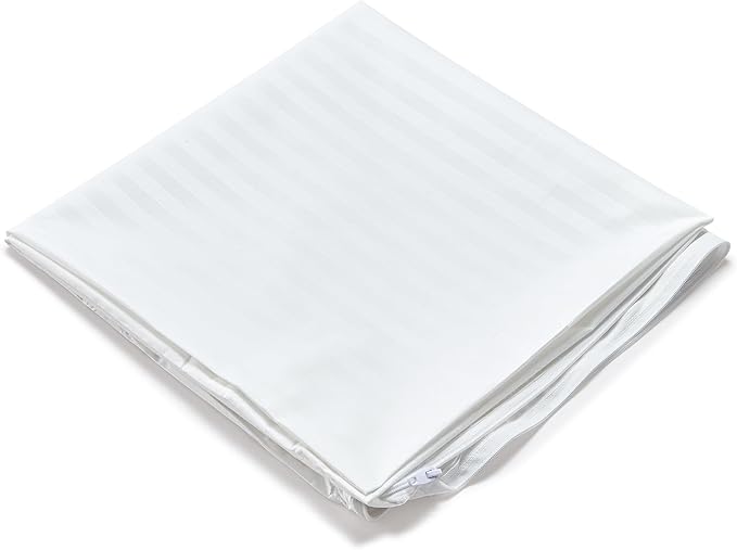 Kingnex Waterproof Down Feather Proof Striped Body Pillow Protectors for 20x54 Pillow Zippered Plain Pillow Cover White 1 Pack Only 21x55