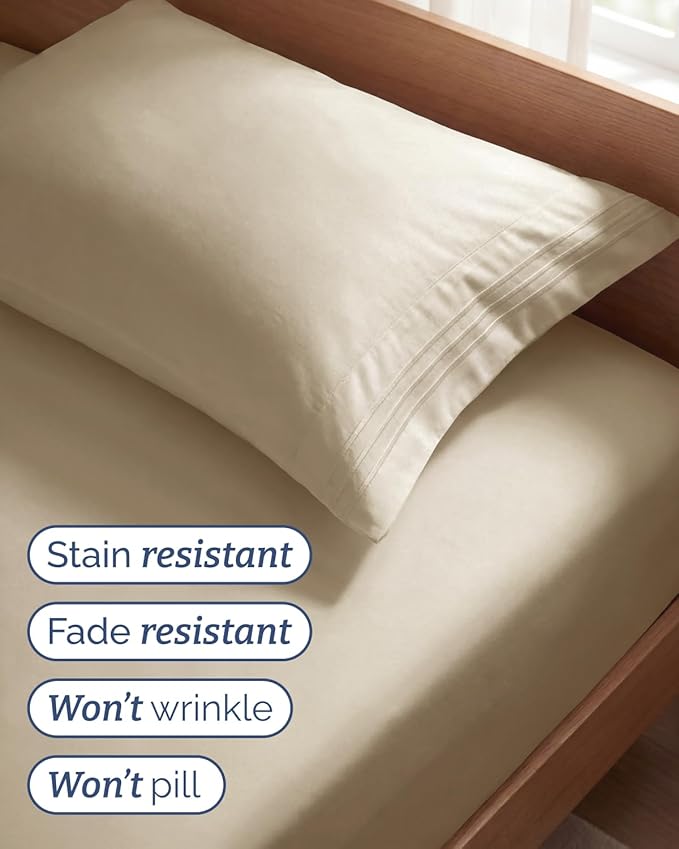 Twin Size 3 Piece Sheet Set - Comfy Breathable & Cooling Sheets - Hotel Luxury Bed Sheets for Women & Men - Deep Pockets, Easy-Fit, Extra Soft and Wrinkle Free Sheets - Cream Oeko-Tex Bed Sheet Set