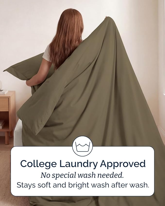 Duvet Cover Twin/Twin XL Size Set - Extra Soft Twin/Twin XL Duvet Cover 68" x 90" with 1 Pillow Sham - Hotel Luxury, Easy Care, Fade Free w/ Zipper Closures & Ties - Comfy, Cozy & Breathable (Khaki)