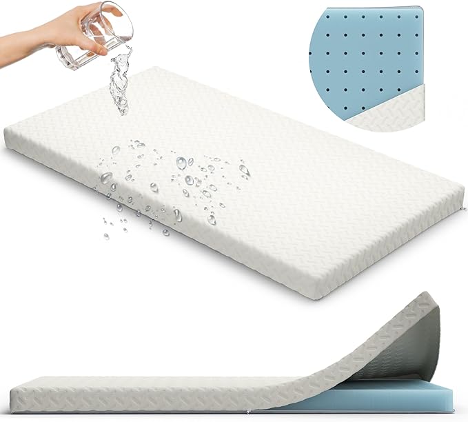 2” Crib Mattress Topper Memory Foam - Waterproof Breathable Soft Washable Cover 52” x28” x 2” Fits Standard Size Cribs & Toddler Beds by Sleepah