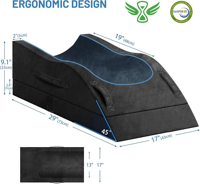 Tranquilrelax Double Leg Elevation Pillows, Wedge Pillow for After Surgery, Memory Foam Support Adjustable, Comfort Care for Back Knee Hip Ankles Pain, Knee Pillow for Sleeping Blood Circulation Black