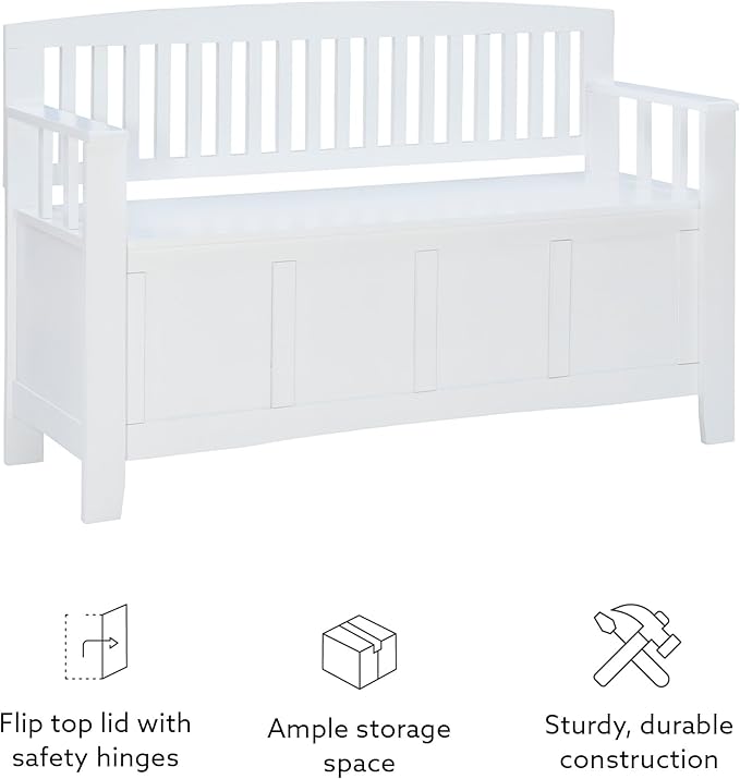 Cynthia White Storage Bench with Flip-Top Lid and Hidden Storage Space by Linon