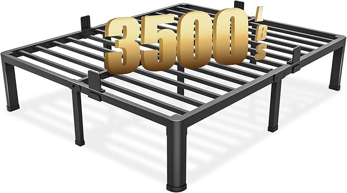 Yitong Angel 14 inch Queen Bed Frame with Round Corner Legs Mattress Slide Stopper,3500 lbs Heavy Duty Metal Platform,Steel Slats Support,No Box Spring Needed,Easy Assembly,Noise Free