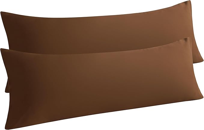 NTBAY 2 Pack Body Pillowcase, 20x54 inches, Microfiber, Brown, Wrinkle-Free, Fade-Resistant, Envelope Closure, Machine Washable