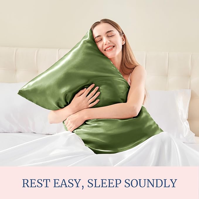 BEDELITE Satin Pillowcase for Hair and Skin, Super Soft Similar to Silk Pillow Cases 4 Pack with Envelope Closure, Cooling Pillowcases for Women Men (20"x26" Standard Size, Cedar Green)