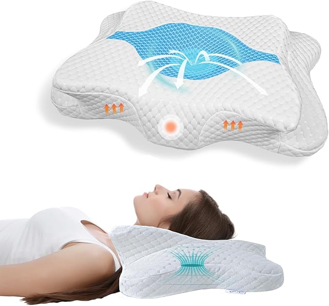 CHxxy Memory Foam Pillows, Cervical Pillow for Neck and Shoulder Pain Relief, Ergonomic Contour Bed Pillow, Soft for Side Sleep Stomach Sleeping and Back Sleeper-Queen Size&Blue