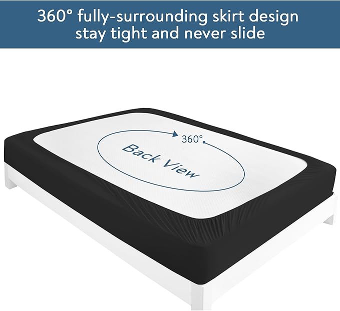 2 Pack Full Size Mattress Protector Waterproof Cover, Waterproof Bed Full Fitted Sheet Only, Machine Washable 14" Deep Pocket Mattress Covers for Double Bed, Black