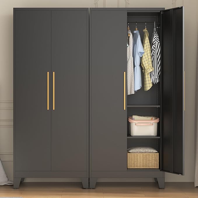72" Tall Metal Armoire Wardrobe Closet - Large Clothing Storage Cabinet with Mirror Doors, 2 Hanging Rod & Adjustable Shelve - Closet Organizer for Bedroom, Office, Laundry Room, Garage - Green