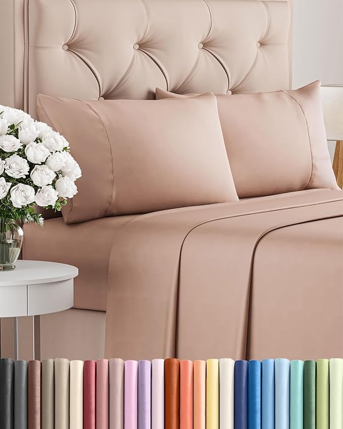 Twin 4 Piece Sheet Set - Comfy, Breathable & Cooling - Soft Hotel Luxury Bedding for Women, Men, Kids, Teens & Children - 1 Flat & 1 Fitted Sheet & 2 Pillowcases w/ Deep Pockets - Wrinkle Free - Mauve