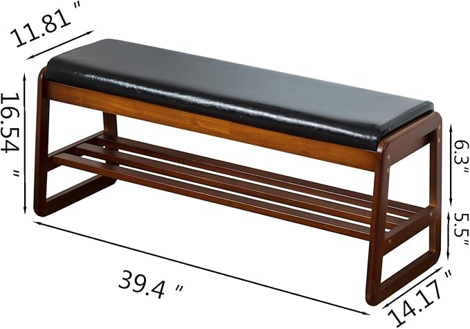 SOBIBO Shoe Bench with Storage - 2-Tier Entryway Bench, Solid Wood Shoe Rack with Cushion & Flip-Open Box, Mid-Century Modern for Hallway, Mudroom, Bedroom (Black, 39.4'')