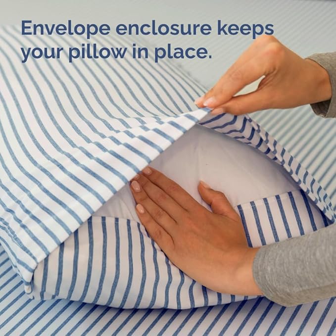 Standard Pillow Cases Set of 4 - Soft Hotel Quality Pillowcase Covers - Comfy, Cozy Bedding for Women, Men, Kids & Teens - Machine Washable Pillow Protectors - 4 Piece - Standard Size Blue Stripes
