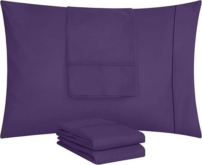 Utopia Bedding Queen Pillowcases - 4 Pack - Envelope Closure - Soft Brushed Microfiber Fabric - Shrinkage and Fade Resistant Pillow Covers Queen Size 20 X 30 Inches (Queen, Egg Plant)
