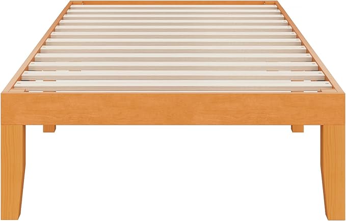 DUMOS 14 Inches Twin Size Wood Platform Bed Frame, Solid Wooden Mattress Foundation with Heavy Duty Wood Slat Support, Sturdy, No Box Spring Needed, Natural Pine