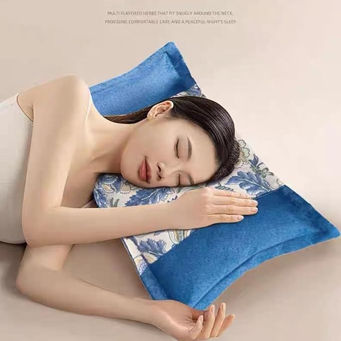 Herbal Bliss Pillow for Sleeping - Natural Fillings with Lavender & Mugwort Soothing Aromatherapy for Adults & Kids, Relief for Allergy Season, Support Deep Relaxation and Easier Breathing（Grey）