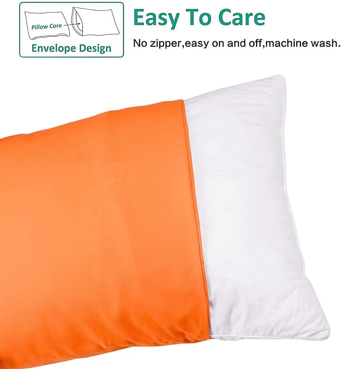 NTBAY Body Pillowcase - Brushed Microfiber 20x54 Pillowcase - Soft, Wrinkle-Free, Fade-Resistant, Stain-Resistant, Orange Body Pillow Cover with Envelope Closure - 20x54 Inches, Orange