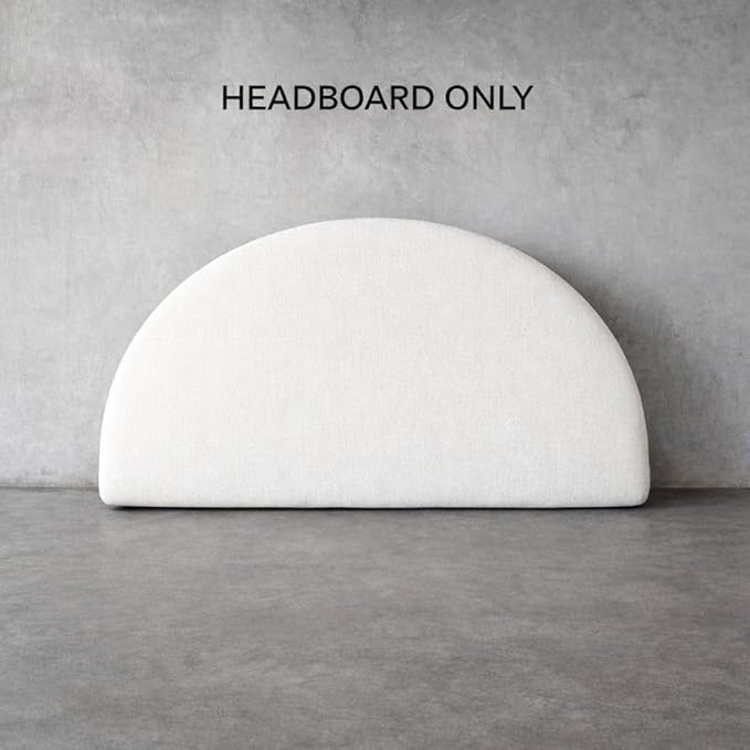 Round Bed – Washable Zip Cover - Upholstered Linen Soft Foam - Modular Minimalist Modern - Half Circle Moon - Sold Sold Separately (Brown Linen Premium, Twin Headboard)