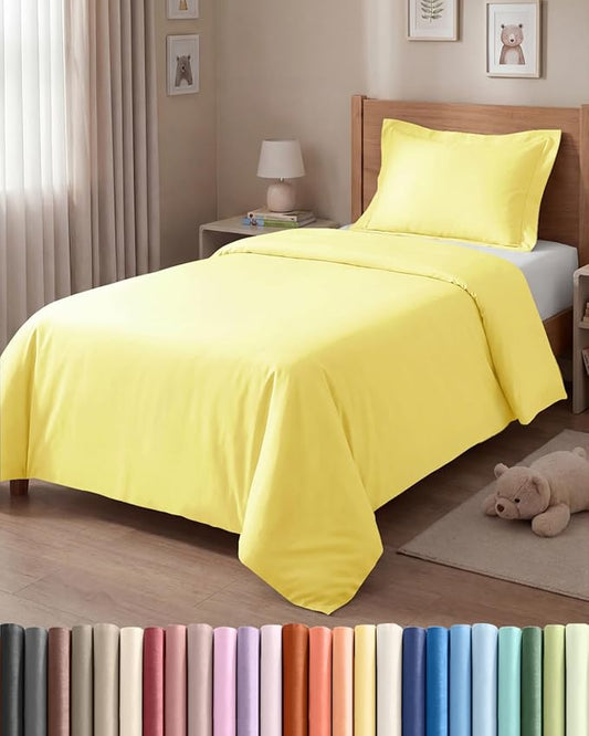 Duvet Cover Twin/Twin XL Size Set - Extra Soft Twin/Twin XL Duvet Cover 68" x 90" with 1 Pillow Sham - Hotel Luxury, Easy Care, Fade Free w/ Zipper Closures & Ties - Comfy, Cozy & Breathable (Yellow)