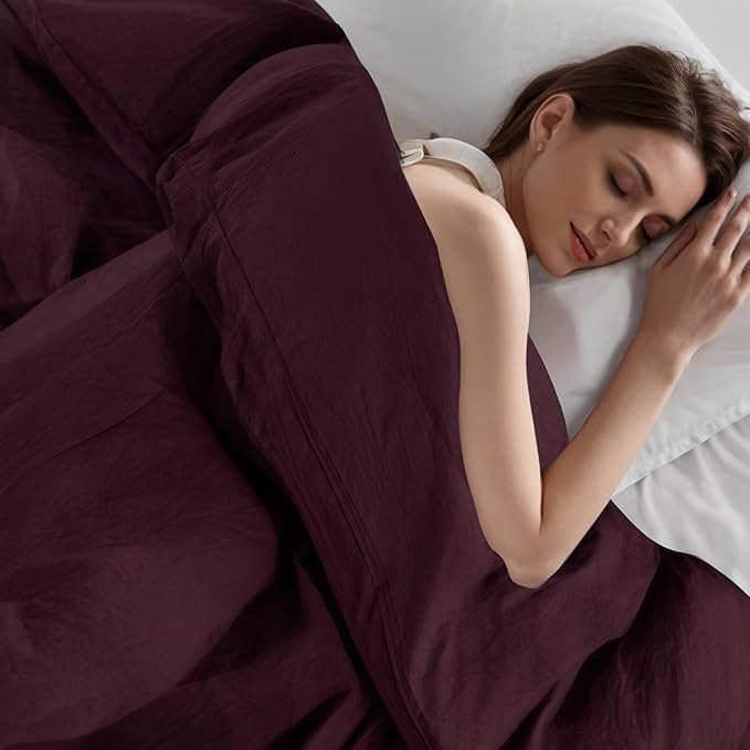 NEXHOME PRO Duvet Cover Set 100% Washed Cotton Oversized King 120"x98" Linen Feel Textured Organic Natural 3 Pieces Bedding Set Terracotta Burnt Orange with Zipper Closure Breathable(No Comforter)