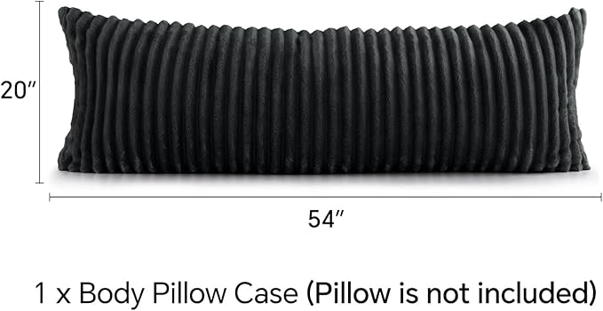 BEDELITE Fluffy Faux Fur Body Pillow Cover with Zipper, Luxury Plush 3D Striped Pillow Cover 20x54 Inches, Super Soft and Cozy Long Body Pillow Pillowcase for Bed Sofa Couch Room Decor(Black Grey)