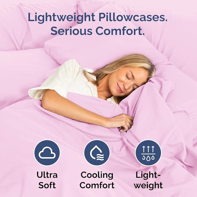 King Standard Pillow Cases Set of 4 - Soft Hotel Quality Pillowcase Covers - Comfy Bedding for Women, Men, Kids & Teens - Machine Washable Pillow Protectors - 4 Piece Set - King Standard Light Pink