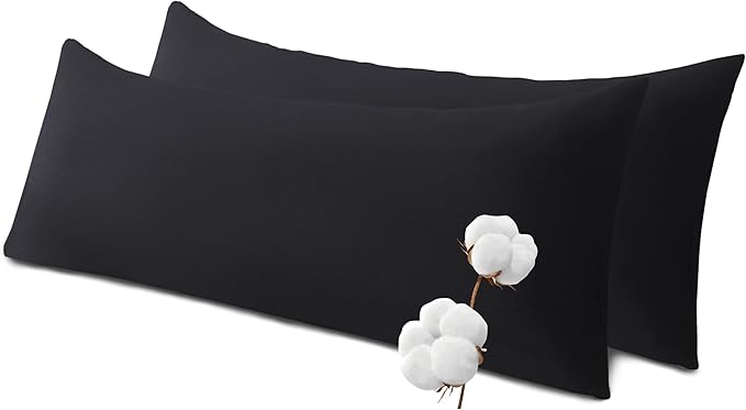 SHOUREN Cotton Memory Foam Body Pillow Insert (2 Pack)- Cooling Breathable Full Body Pillow for Side Sleeper - Soft Long Bed Pillow for Adults - 20 x 54 inch-Black