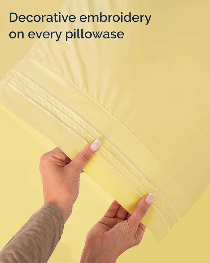 Twin XL Size 3 Piece Sheet Set - Comfy Breathable & Cooling Sheets - Hotel Luxury Bed Sheets for Women & Men - Deep Pockets, Easy-Fit, Extra Soft & Wrinkle Free Sheets - Yellow Oeko-Tex Bed Sheet Set