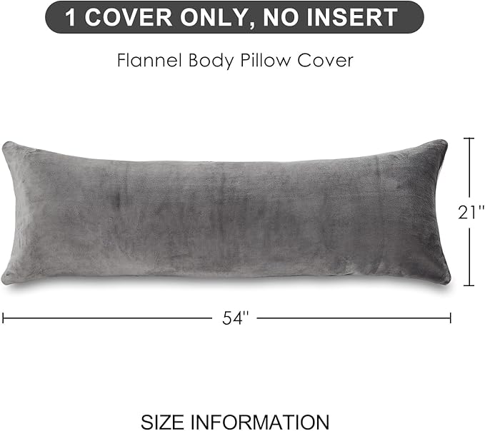 SOCHOW Body Pillow Cover 21x54 Inches, Super Soft and Cozy Fleece Long Body Pillowcase with Zipper Closure,1 Pack, Grey