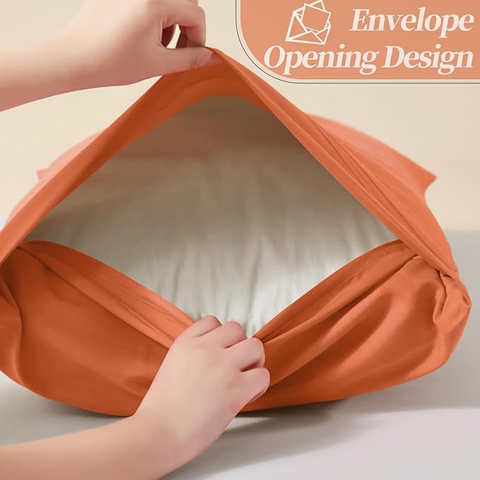 Vonty 2 Pack Queen Pillow Cases - 20x30 Inch, 1800 Thread Count Microfiber Pillowcases Queen Size Pimpkin Orange Pillow Cases Luxury & Soft Embroidered Bed Pillow Covers with Envelope Closure
