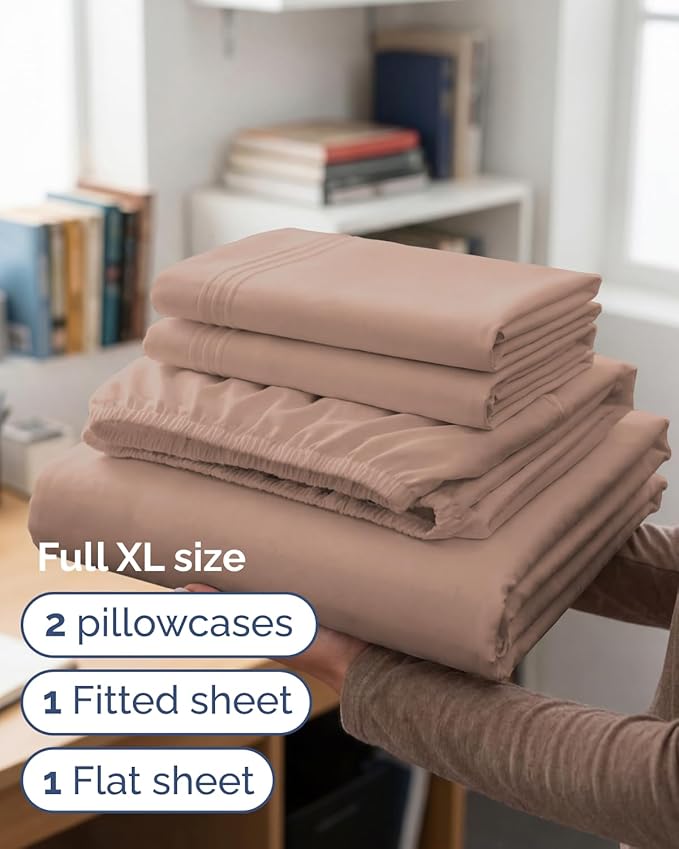 Full XL Bed Sheet - 4 Piece Full XL Bed Sheets Set - Ultra-Soft, Comfy, Breathable & Cooling - Hotel Luxury Bedding for Women & Men with Deep Pockets - Wrinkle Free & Fade Resistant - Oeko-Tex - Mauve