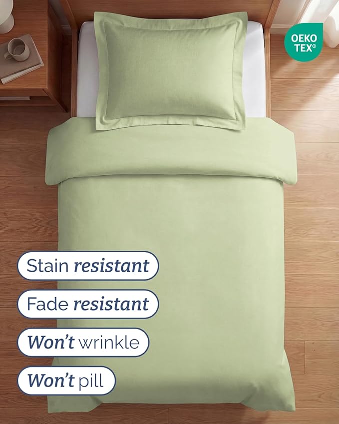 Duvet Cover Twin/Twin XL Size Set - Extra Soft Twin/Twin XL Duvet Cover 68" x 90" with 1 Pillow Sham - Hotel Luxury, Fade Free w/ Zipper Closures & Ties - Comfy, Cozy & Breathable (Light Sage Green)