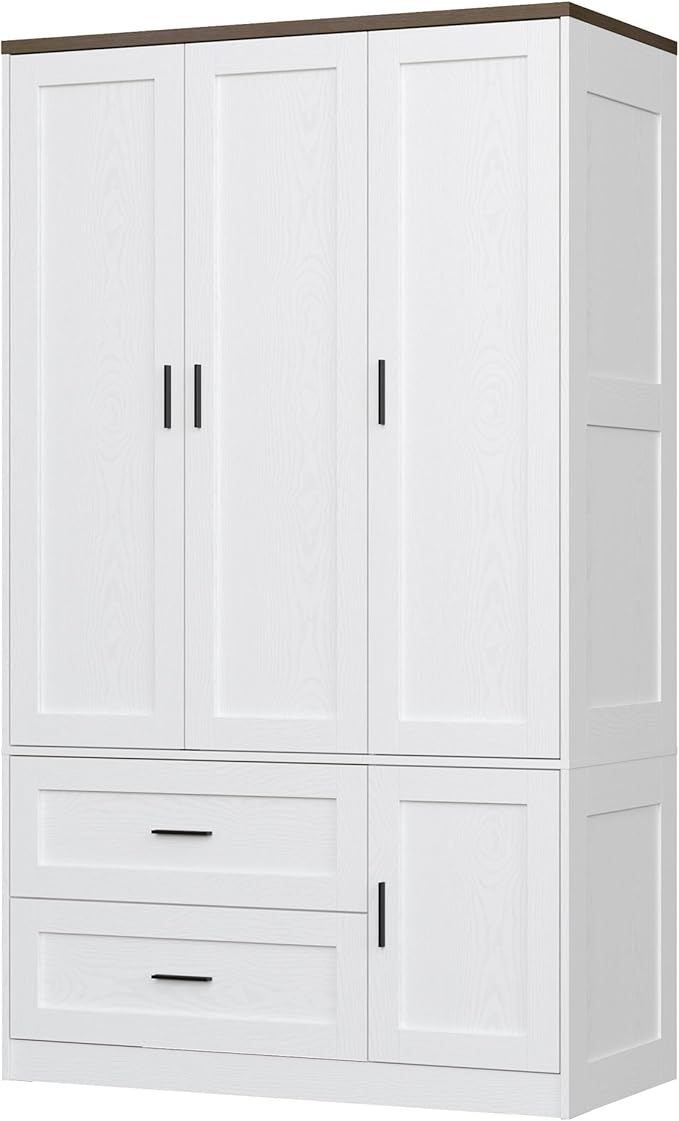 ANCTOR Freestanding Wardrobe Closet 70.6" H, Tall Armoire Wardrobe Closet 3 Doors with Hanging Rod, Drawers, Adjustable Cube Shelves and a Closed Cabinet Organizer Modern Bedroom Clothes Cabinet
